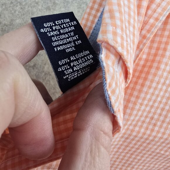 Chaps Mens Orange Gingham Check Button-Up Shirt XL Easy Care Cotton Blend - Picture 6 of 8